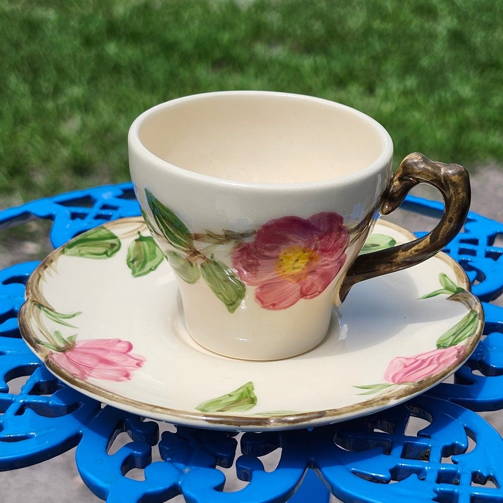 VTG Franciscan Desert Rose Cup and Saucer Set Cream Pink Floral Hand Painted USA